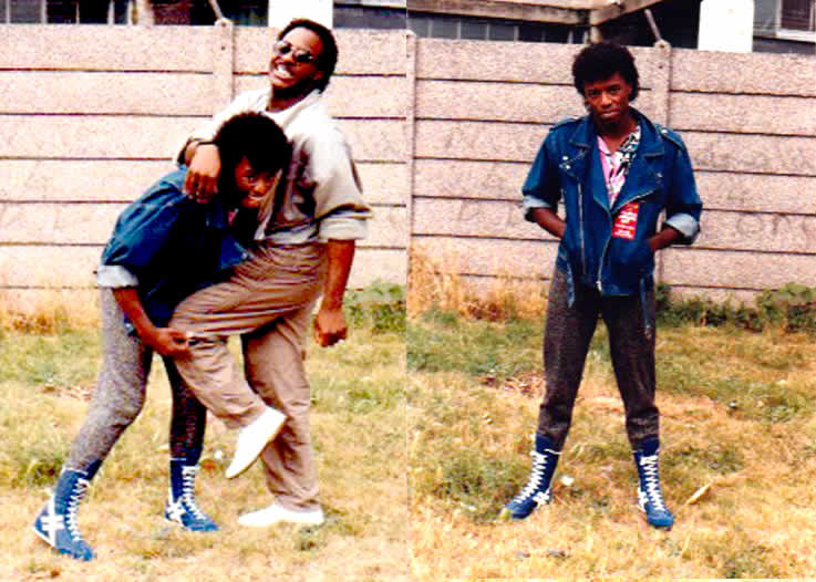 Horizon Radio Showstopper Promotions event Soul on a Summers Day event at King Georges Park Wandsworth London 1984 David Grant and friend having fun