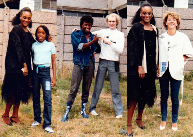 Horizon Radio Showstopper Promotions event Soul on a Summers Day event at King Georges Park Wandsworth London 1984 David Grant Horizon Radio DJ's Barry Jameson with Evelyn Thomas and Friends