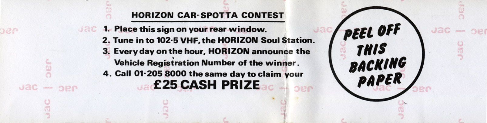 Win £25 every hour Car Sticker Rear With details.