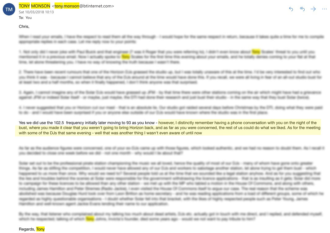 11 DJ's Revolt Story that Tony Monson Confirms to be untrue in an email sent 10/03/2018